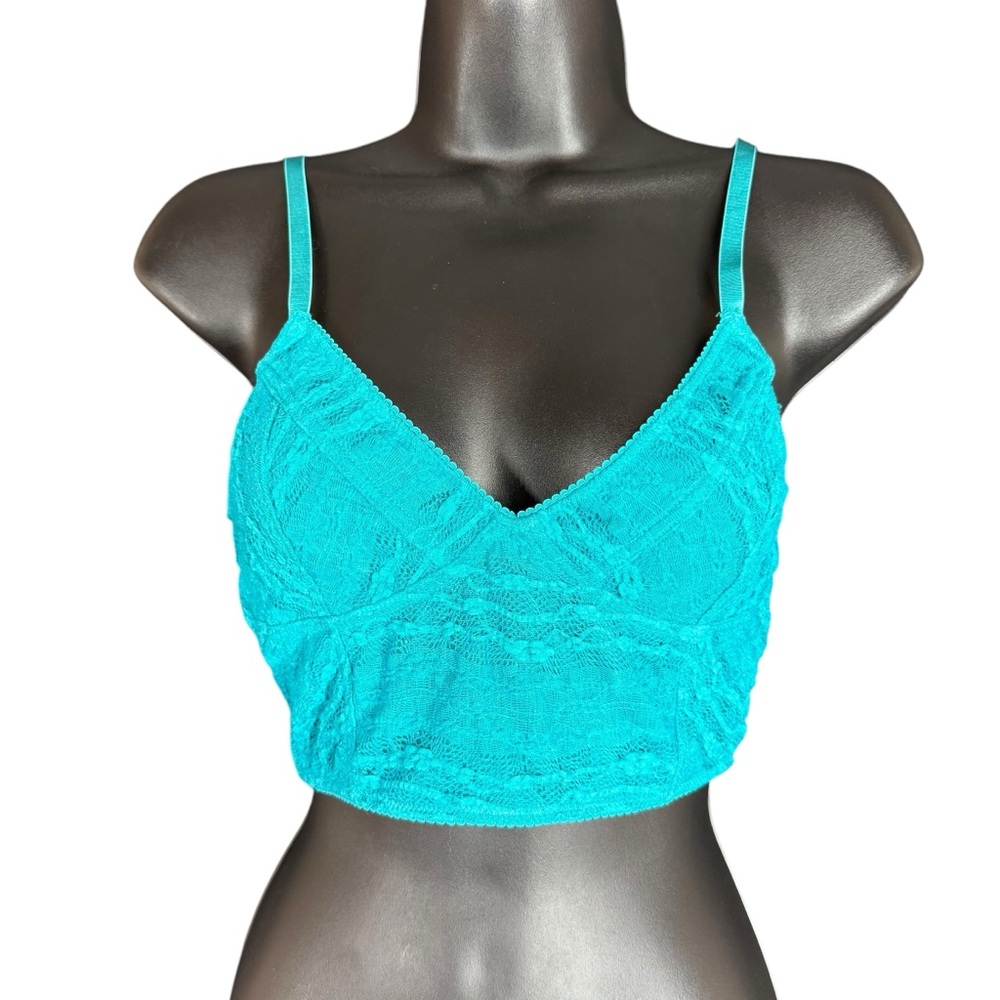 Free People Intimately Teal Lace Bralette Size M Wireless Longline - Picture 3 of 11